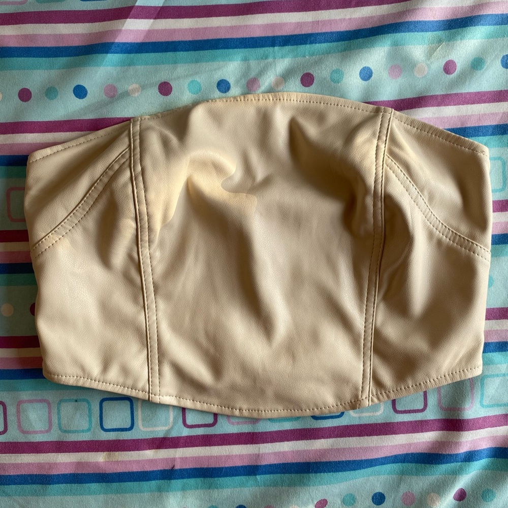 Kendall & Kylie Cream Faux Leather Tube Top